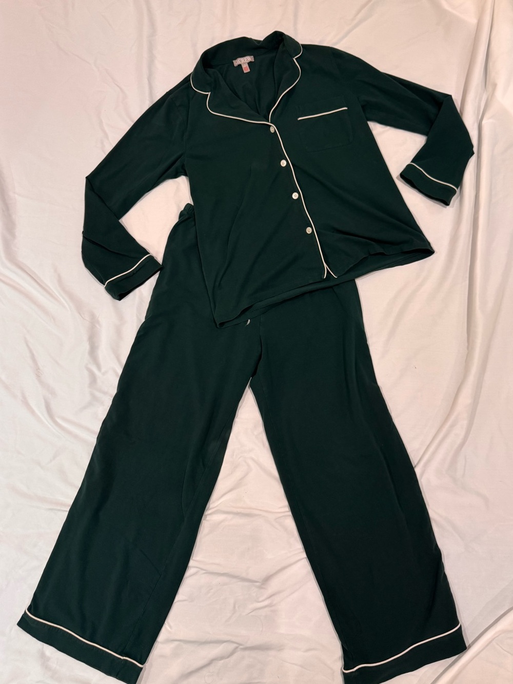 J Crew Women's Dark Green Piped Pajama Set